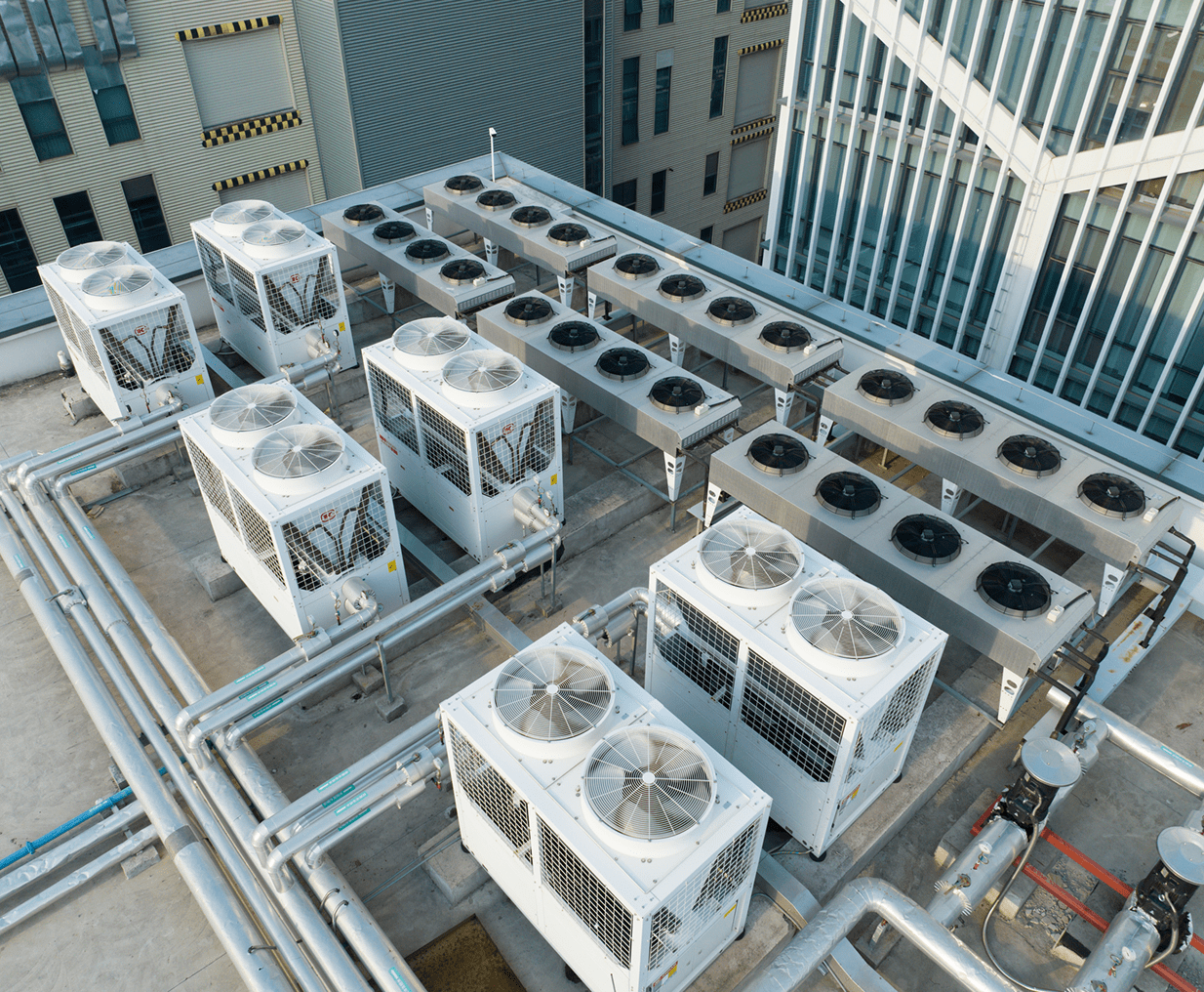 Rooftop HVAC units on a building