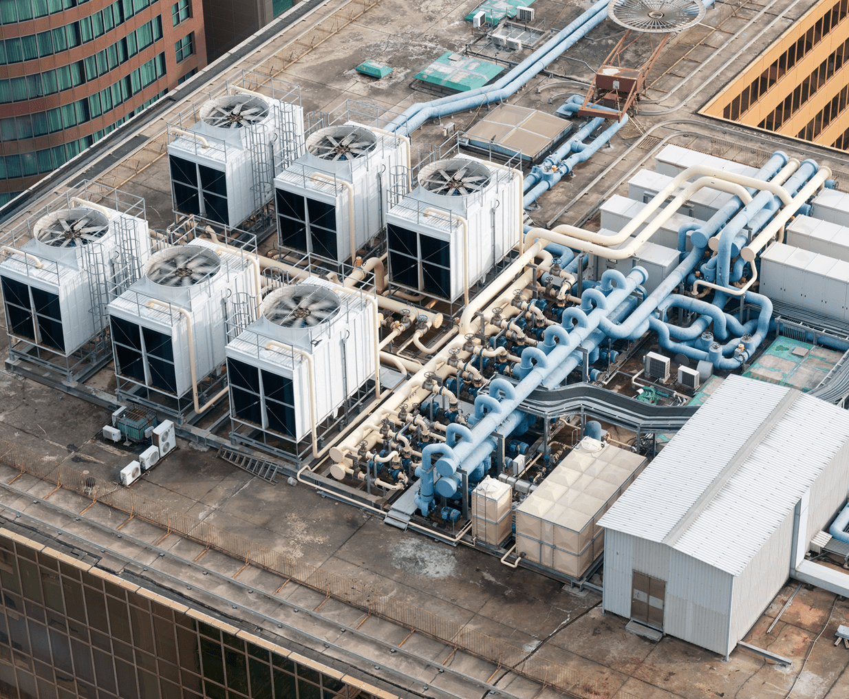 Industrial HVAC system on building roof